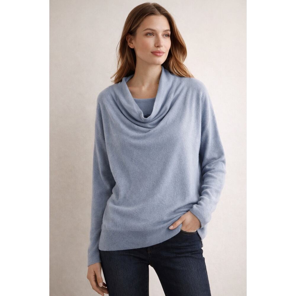 Ralph Lauren 100% Cashmere Cowl Neck Sweater Light Blue Large Quiet Luxury